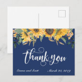 Navy Blue Zonnebloem Dank je Trouwscript Briefkaart (Voorkant / Achterkant)