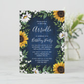 Navy Blue Zonnebloem Rustiek Land Verjaardagsfeest Kaart (Staand voorkant)