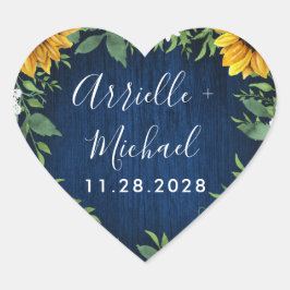 Navy Blue Zonnebloem Rustieke bruiloft gunsten Sti Hart Sticker