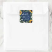 Navy Blue Zonnebloem Rustieke bruiloft gunsten Sti Vierkante Sticker (Tas)