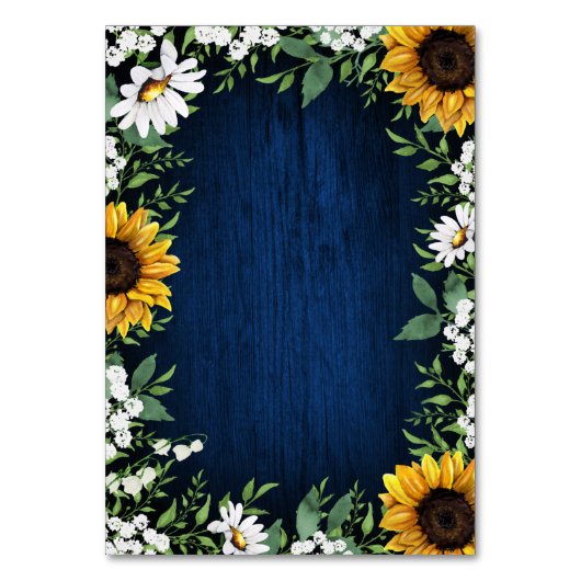 Navy Blue Zonnebloem Rustieke bruiloft Insert Kaar Kaart (Achterkant)