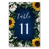 Navy Blue Zonnebloem Trouwtafel Nummer Kaarten (Voorkant)