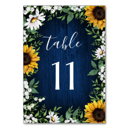 Navy Blue Zonnebloem Trouwtafel Nummer Kaarten