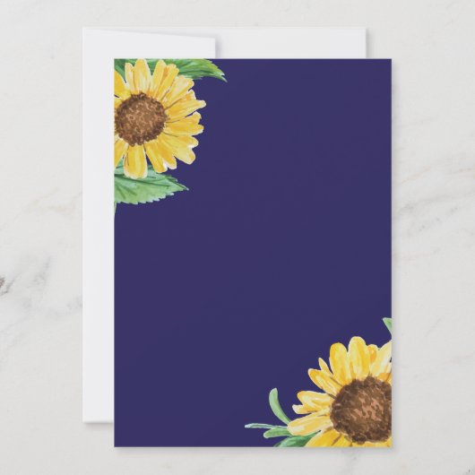 Navy Blue Zonnebloemen Bruids Douche Uitnodiging (Achterkant)