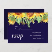 Navy Blue Zonnebloemen Huwelijk Modern Budget Uitnodiging Briefkaart (Voorkant / Achterkant)