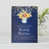 Navy Blue Zonnebloemen Rustieke Herfst Afstuderen Kaart (Staand voorkant)