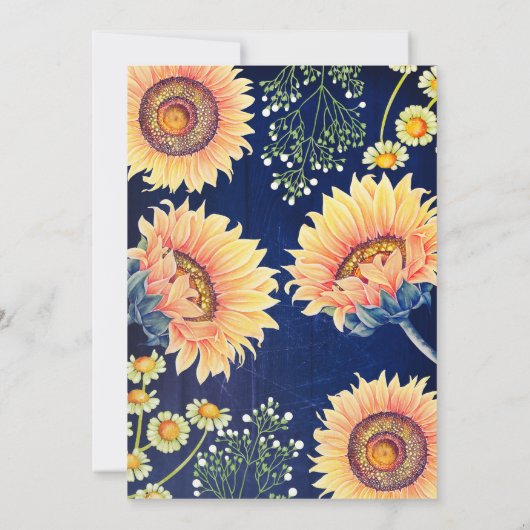 Navy Blue Zonnebloemen Rustieke Herfst Baby shower Kaart (Achterkant)