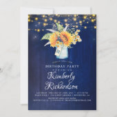 Navy Blue Zonnebloemen Rustieke Herfst Verjaardags Kaart (Voorkant)