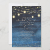Navy BlueGold String Lights Vrijgezellenfeest Kaart (Voorkant)