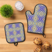 Navy Blues Alternative Diamond Pattern Ovenwant & Pannenlap Set (Top down)