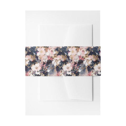 Navy & Blush Abstract Flowers Weddenschap Uitnodigingen Wikkel (Voorkant Voorbeeld)