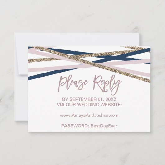 Navy Blush and Gold Streamers Online RSVP-kaart RSVP Kaartje (Voorkant)