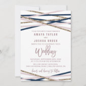 Navy Blush and Gold Streamers Wedding Kaart (Voorkant)