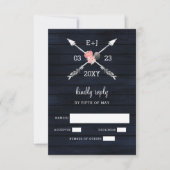 Navy Blush Barn - houtsjechische bruiloft RSVP Kaartje (Voorkant)