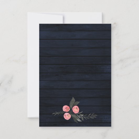Navy Blush Barn - houtsjechische bruiloft RSVP Kaartje (Achterkant)