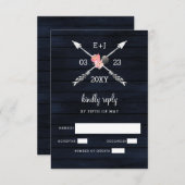 Navy Blush Barn - houtsjechische bruiloft RSVP Kaartje (Voorkant / Achterkant)