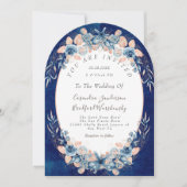 Navy Blush Beach Waterverf Shell Flower Wedding Kaart (Voorkant)