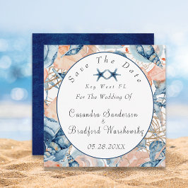 Navy Blush Beach Waterverf Shell Flower Wedding Save The Date
