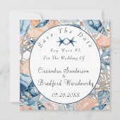 Navy Blush Beach Waterverf Shell Flower Wedding Save The Date (Voorkant)