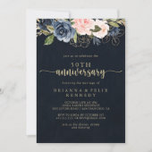 Navy Blush Bloem Goud 50ste Huwelijksverjaardag  Kaart (Voorkant)