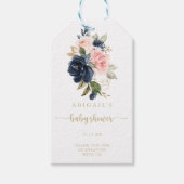 Navy Blush Bloem Goud Baby Shower Cadeaulabel (Voorkant)