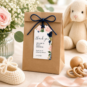Navy Blush Bloemachtige Baby Shower Bedankt Cadeaulabel