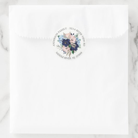 Navy & Blush Bloemen Adreslabel Sticker (Tas)
