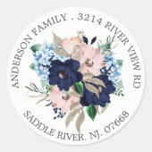 Navy & Blush Bloemen Adreslabel Sticker (Voorkant)