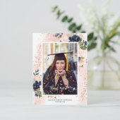 Navy Blush Bloemen Afstuderen Foto Dank u Briefkaart (Staand voorkant)