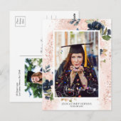 Navy Blush Bloemen Afstuderen Foto Dank u Briefkaart (Voorkant / Achterkant)