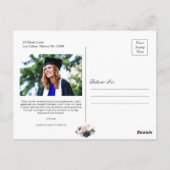 Navy Blush Bloemen Afstuderen Foto Dank u Briefkaart (Achterkant)