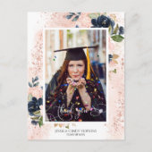 Navy Blush Bloemen Afstuderen Foto Dank u Briefkaart (Voorkant)