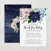 Navy & Blush Bloemen Baby shower Boek voor Baby Informatiekaartje (Voorkant / Achterkant)