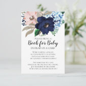 Navy & Blush Bloemen Baby shower Boek voor Baby Informatiekaartje (Staand voorkant)