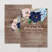 Navy & Blush Bloemen Baby shower Boek voor Baby Informatiekaartje (Voorkant / Achterkant)