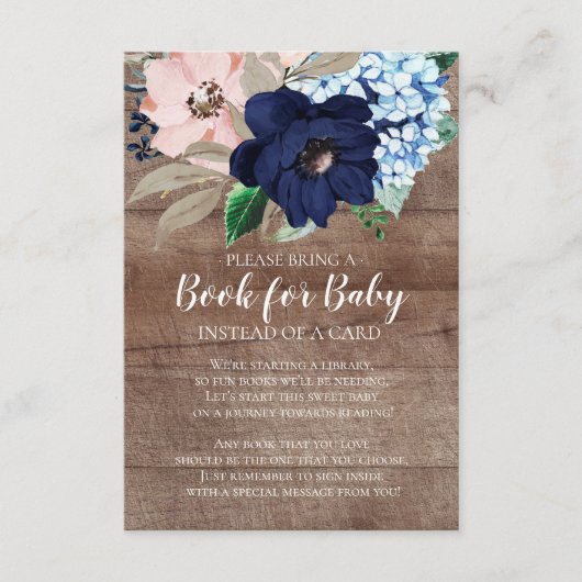 Navy & Blush Bloemen Baby shower Boek voor Baby Informatiekaartje (Voorkant)