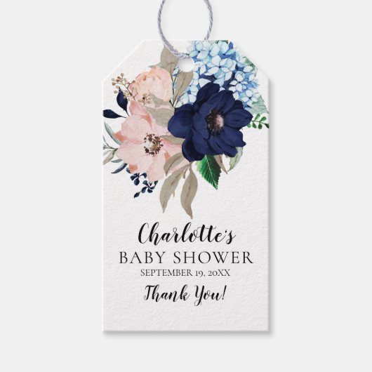 Navy & Blush Bloemen Baby shower Favor Cadeau Labe Cadeaulabel (Voorkant)