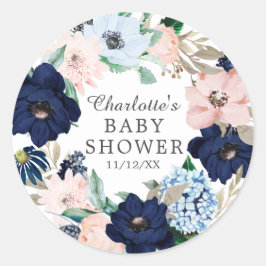 Navy & Blush Bloemen Baby shower Favor Sticker