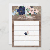 Navy & Blush Bloemen BINGO Baby shower spel Kaart (Voorkant)
