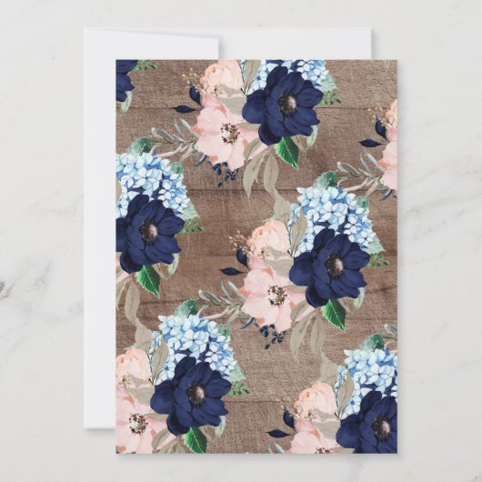 Navy & Blush Bloemen BINGO Baby shower spel Kaart (Achterkant)