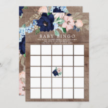 Navy & Blush Bloemen BINGO Baby shower spel