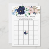 Navy & Blush Bloemen BINGO Vrijgezellenfeest Game Kaart (Voorkant)
