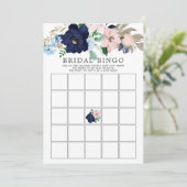 Navy & Blush Bloemen BINGO Vrijgezellenfeest Game Kaart (Staand voorkant)