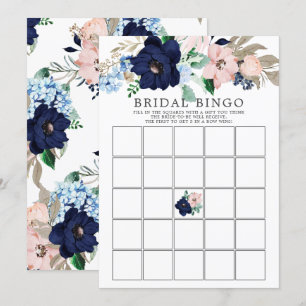 Navy & Blush Bloemen BINGO Vrijgezellenfeest Game Kaart