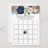 Navy & Blush Bloemen BINGO Vrijgezellenfeest Game Kaart (Voorkant)