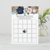 Navy & Blush Bloemen BINGO Vrijgezellenfeest Game Kaart (Staand voorkant)