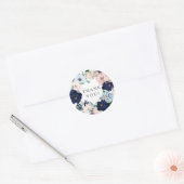 Navy & Blush Bloemen Bruiloft Dank Je Wel Favor St Ronde Sticker (Envelop)