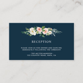Navy Blush Bloemen Bruiloft Receptie Informatiekaartje
