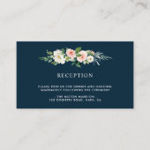 Navy Blush Bloemen Bruiloft Receptie Informatiekaartje (Voorkant)