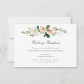 Navy & Blush Bloemen Bruiloft Receptie Kaart (Voorkant)